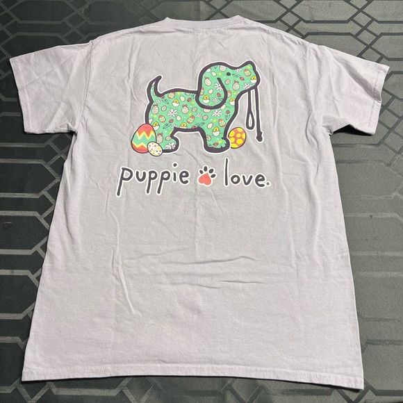 Puppie Love Tops - Puppie Love Women’s Lavender Easter Short Sleeve Cotton Tee Medium